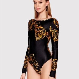 Versace Jeans Couture Black and Gold Long Sleeve Bodysuit